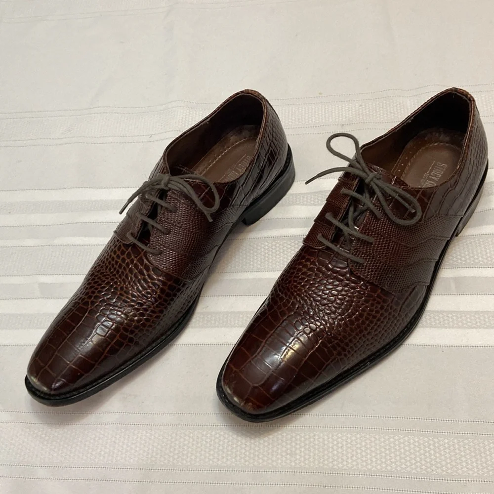 Stacy Adams Mens Brown Croc Print All Leather Oxford Dress Shoe - Nice! size 10